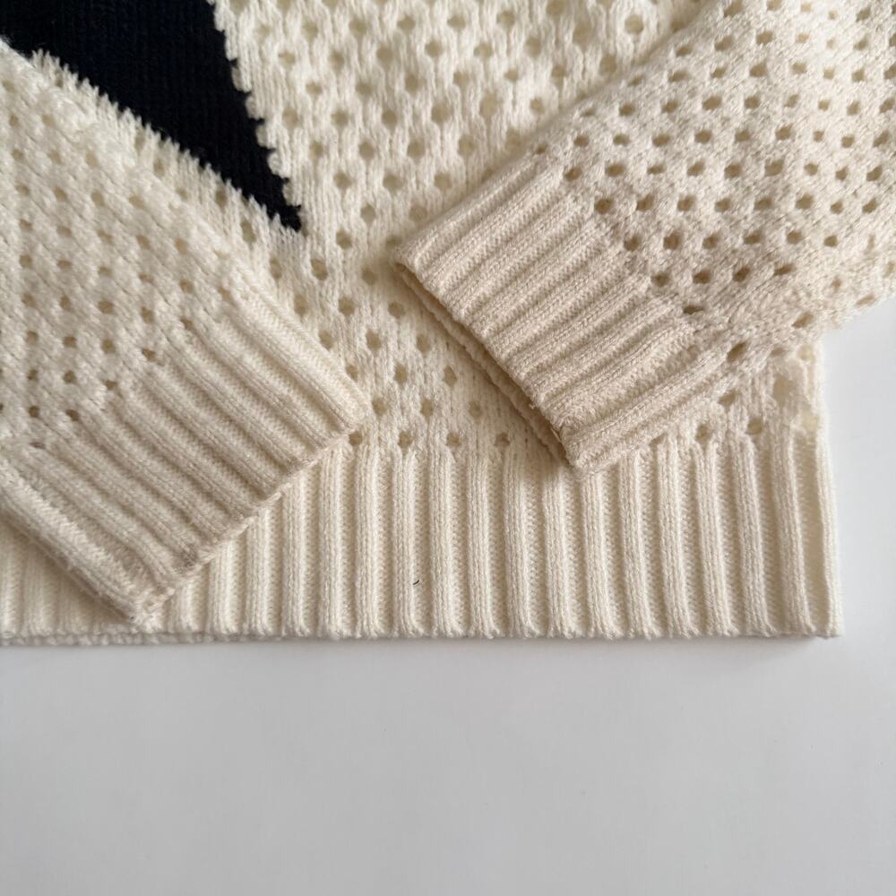 Just Polly New York Junior's Cream & Black Star Long Sleeve Sweater - Picture 4 of 7